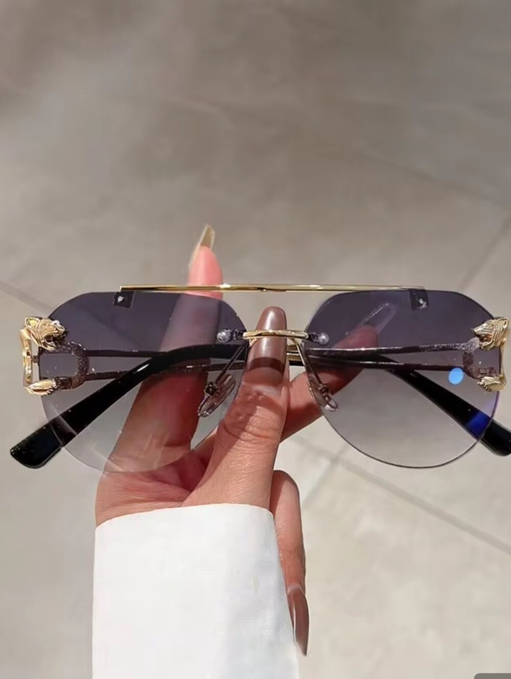 Dusty Purple Rimless Aviator Sunglasses